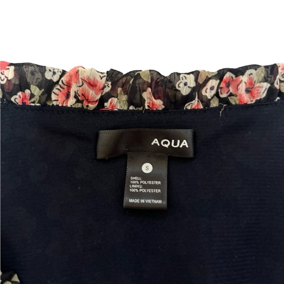 Aqua Floral Mini Dress | Ruffle Hem V-Neck Tie Waist Sleeveless | Size Small - Picture 4 of 6